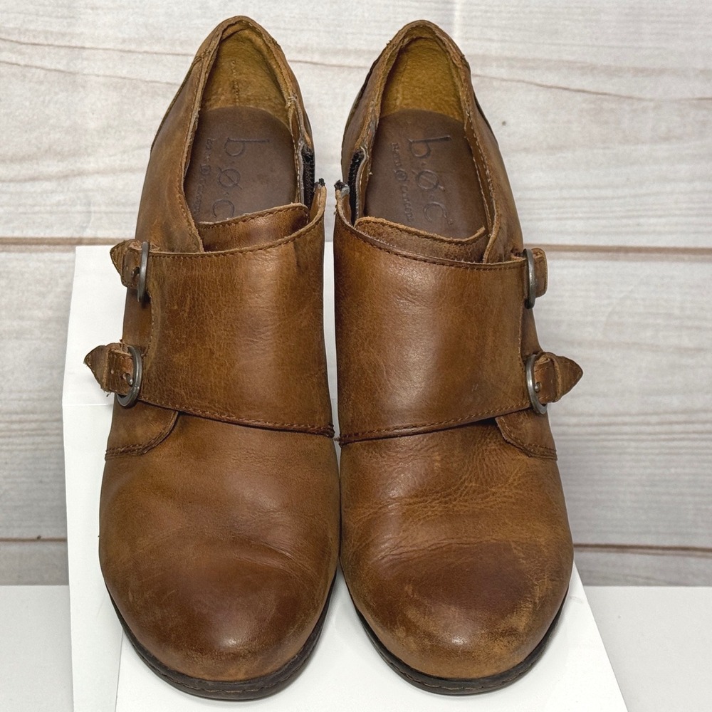 b.o.c. Born Concept Brown Leather Monk Strap Block Heel Booties Size 42 (US 10)